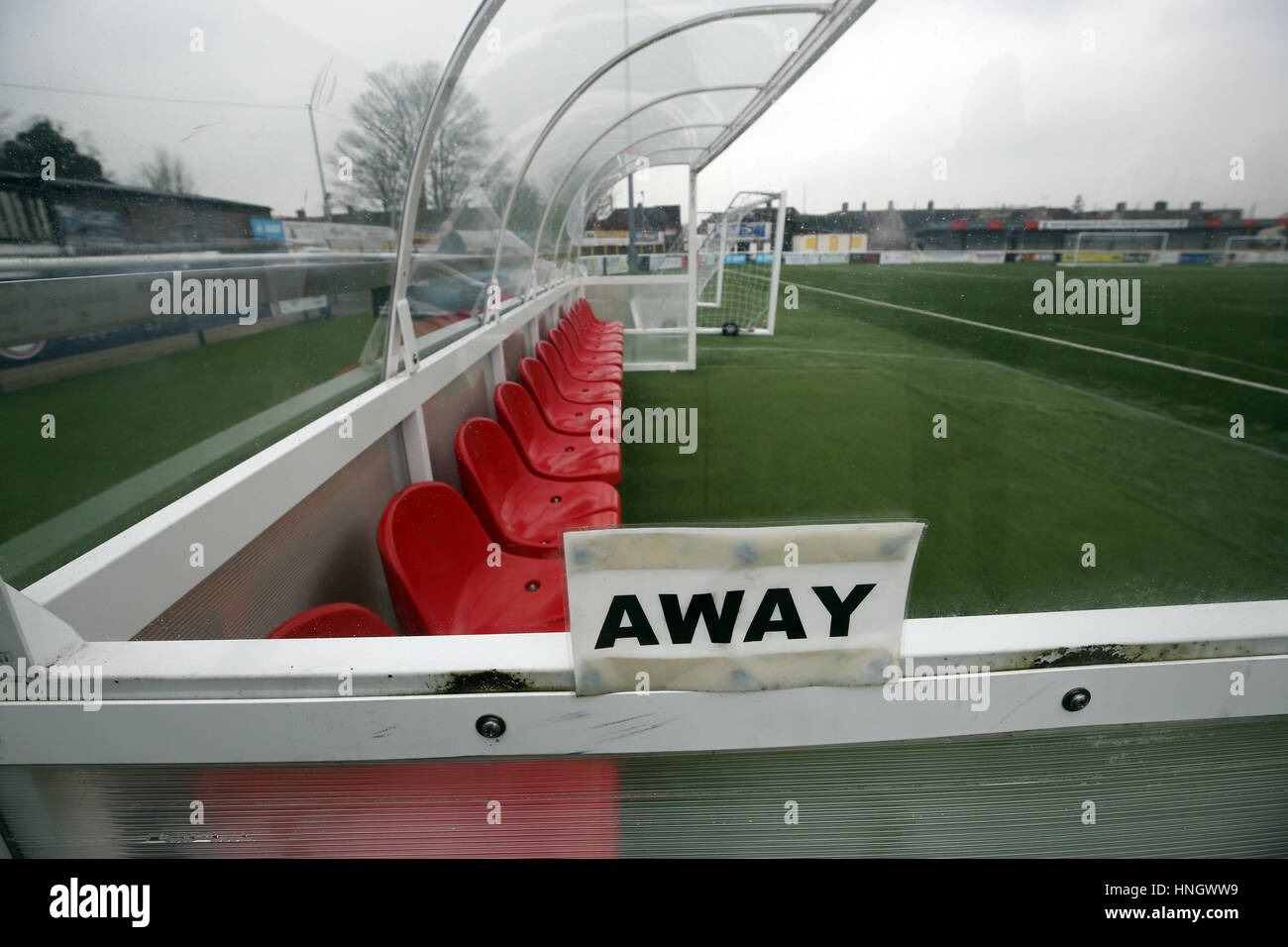 A general view of the away team dugout at Gander Green Lane, home of