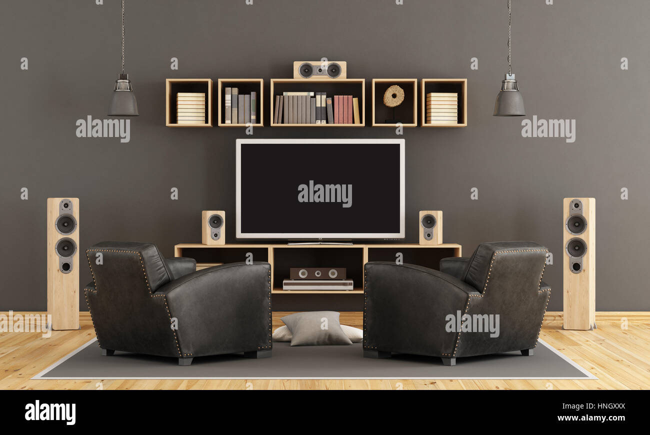 Classic interior with home cinema system - 3d rendering Stock Photo