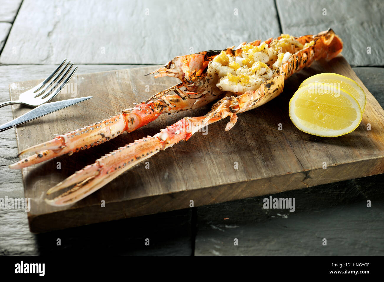Lobster prawn dish also know as Irish langoustine (Nephrops norvegicus), Norway lobster, scampi or Dublin Bay prawn. Stock Photo