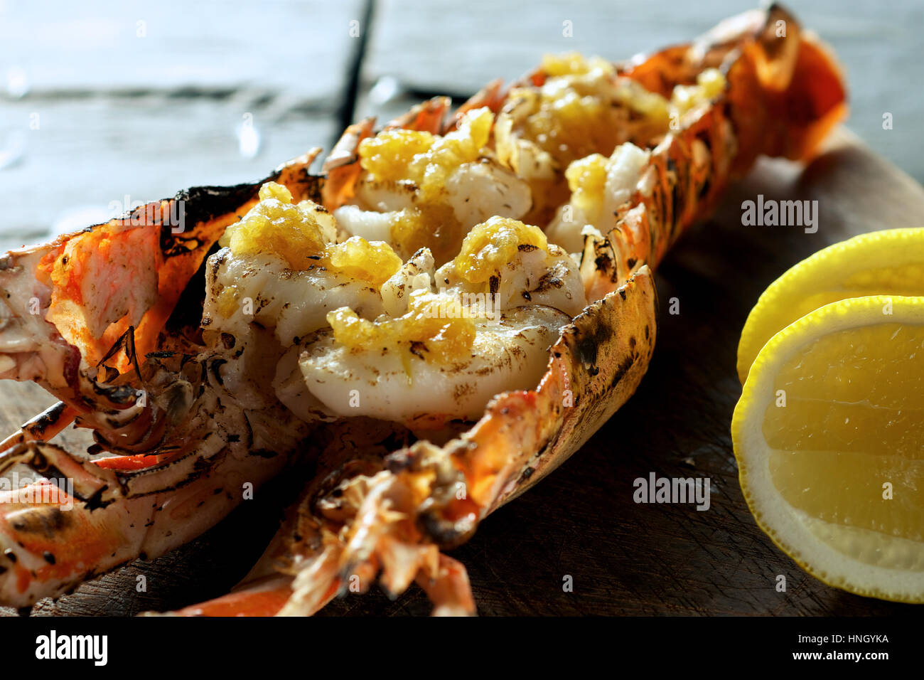 Lobster prawn dish also know as Irish langoustine (Nephrops norvegicus), Norway lobster, scampi or Dublin Bay prawn. Stock Photo