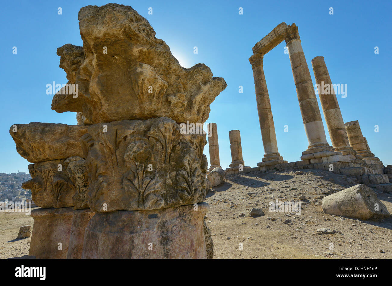The ruins of the ancient citadel in Amman, Jordan Stock Photo