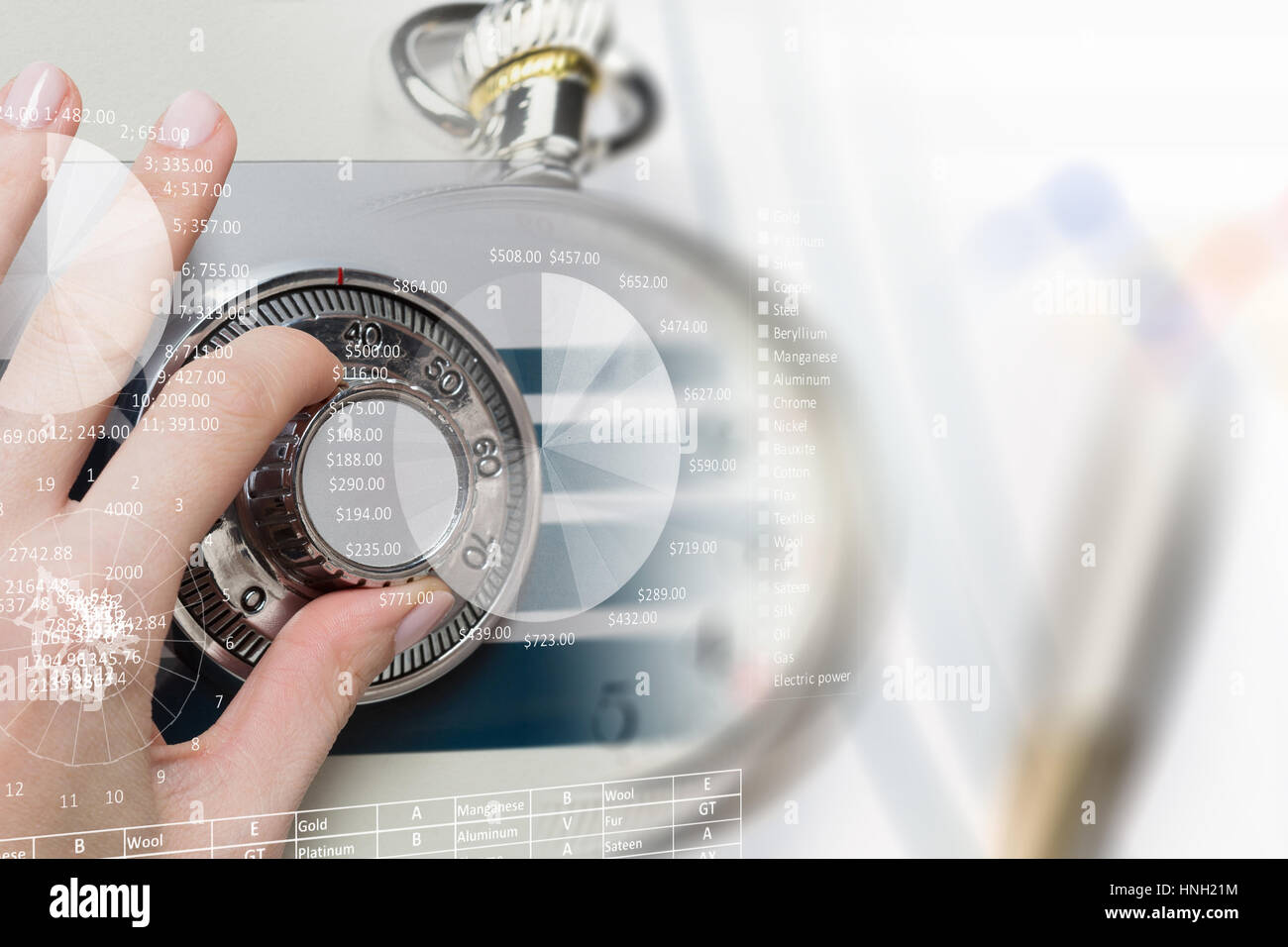 Hands of businesswoman dialing code on safe lock Stock Photo - Alamy