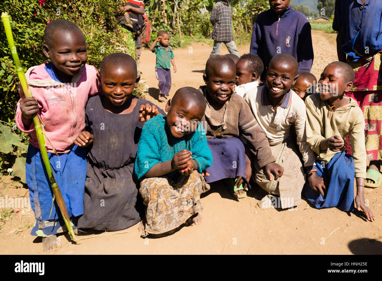 Children of a community of ex-poachers near the Volcanoes National Park, Rwanda Stock Photo