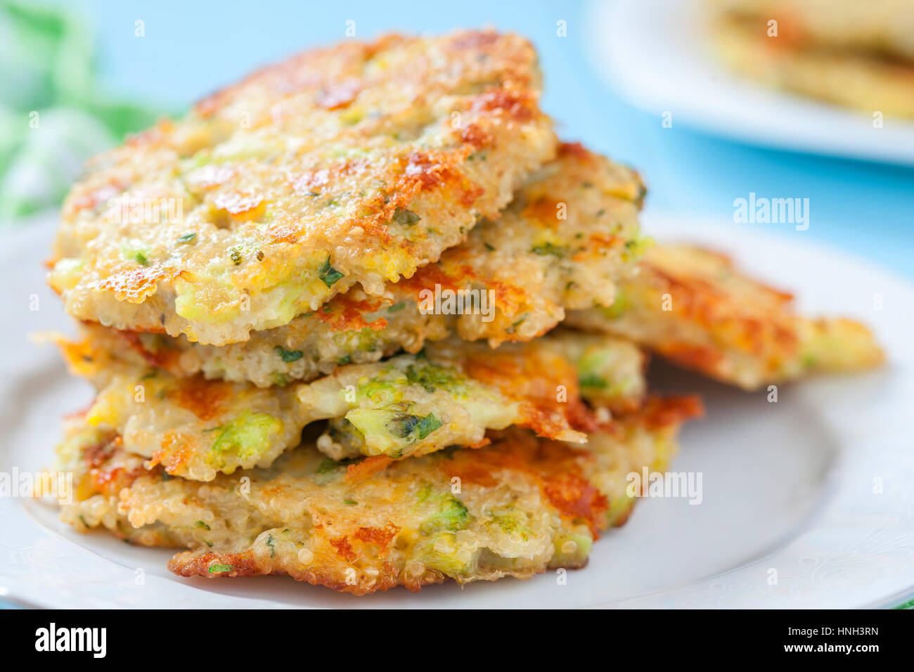 Delicious Broccoli Cheddar Cheese Fritters With Quinoa Stock Photo Alamy