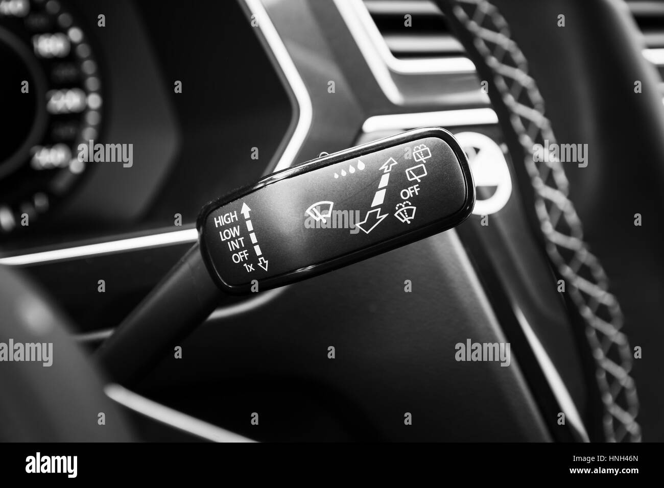 Wipers mode selector, modern car interior details Stock Photo