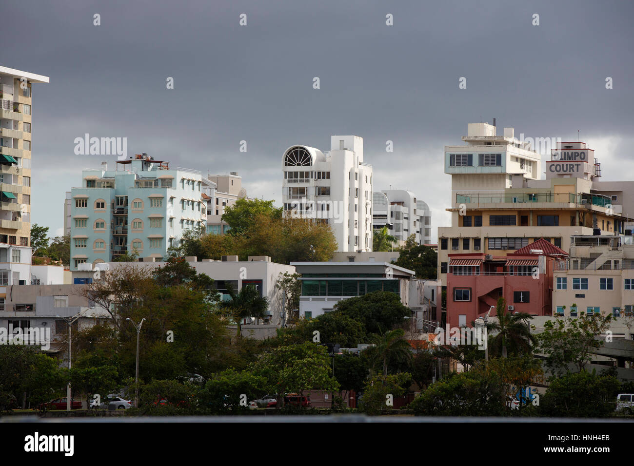 View of High rise apartment and condominium buildings in Condado, San Juan ...