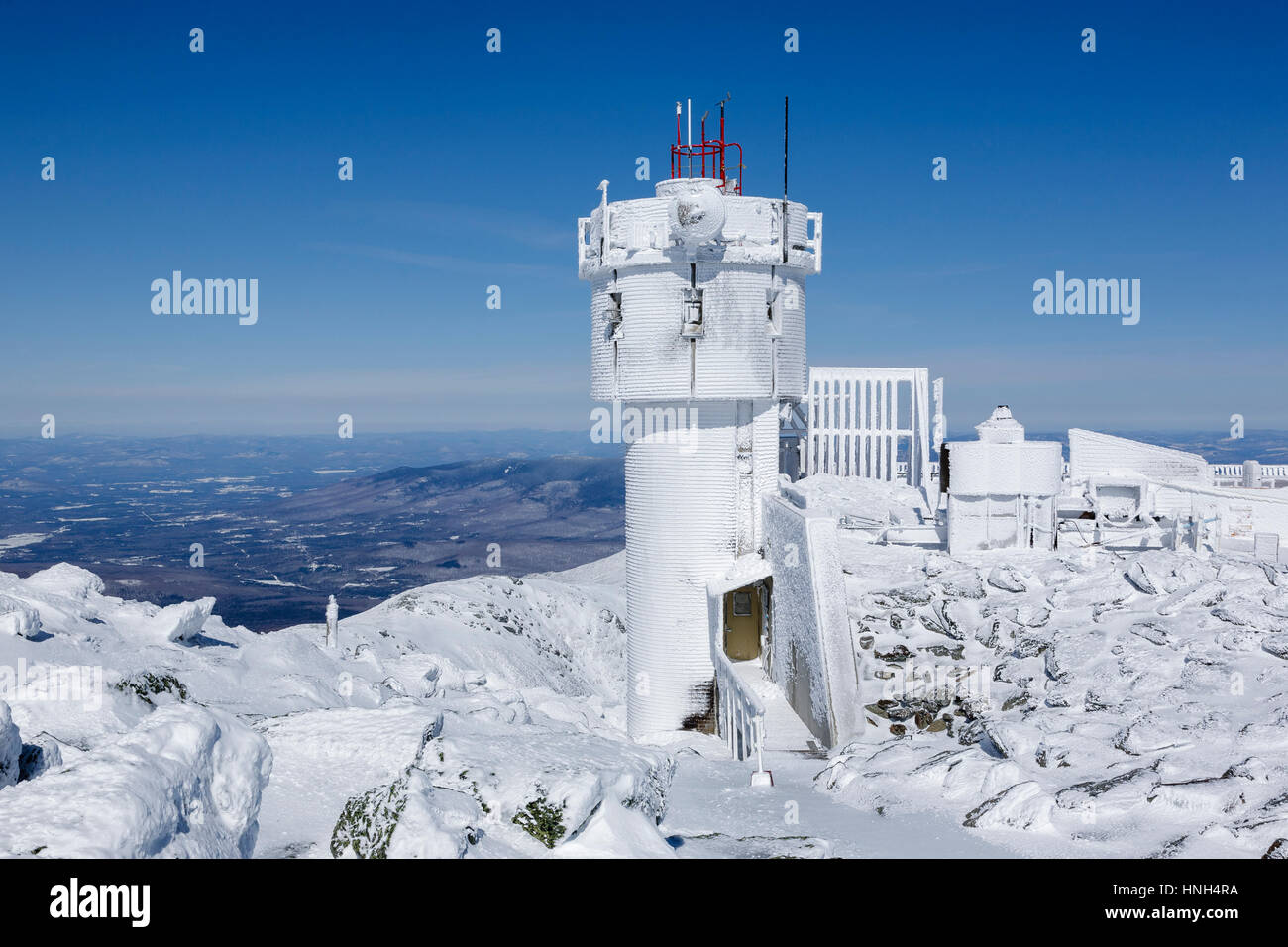 The summit of Mount Washington in the White Mountains, New Hampshire during the winter months
