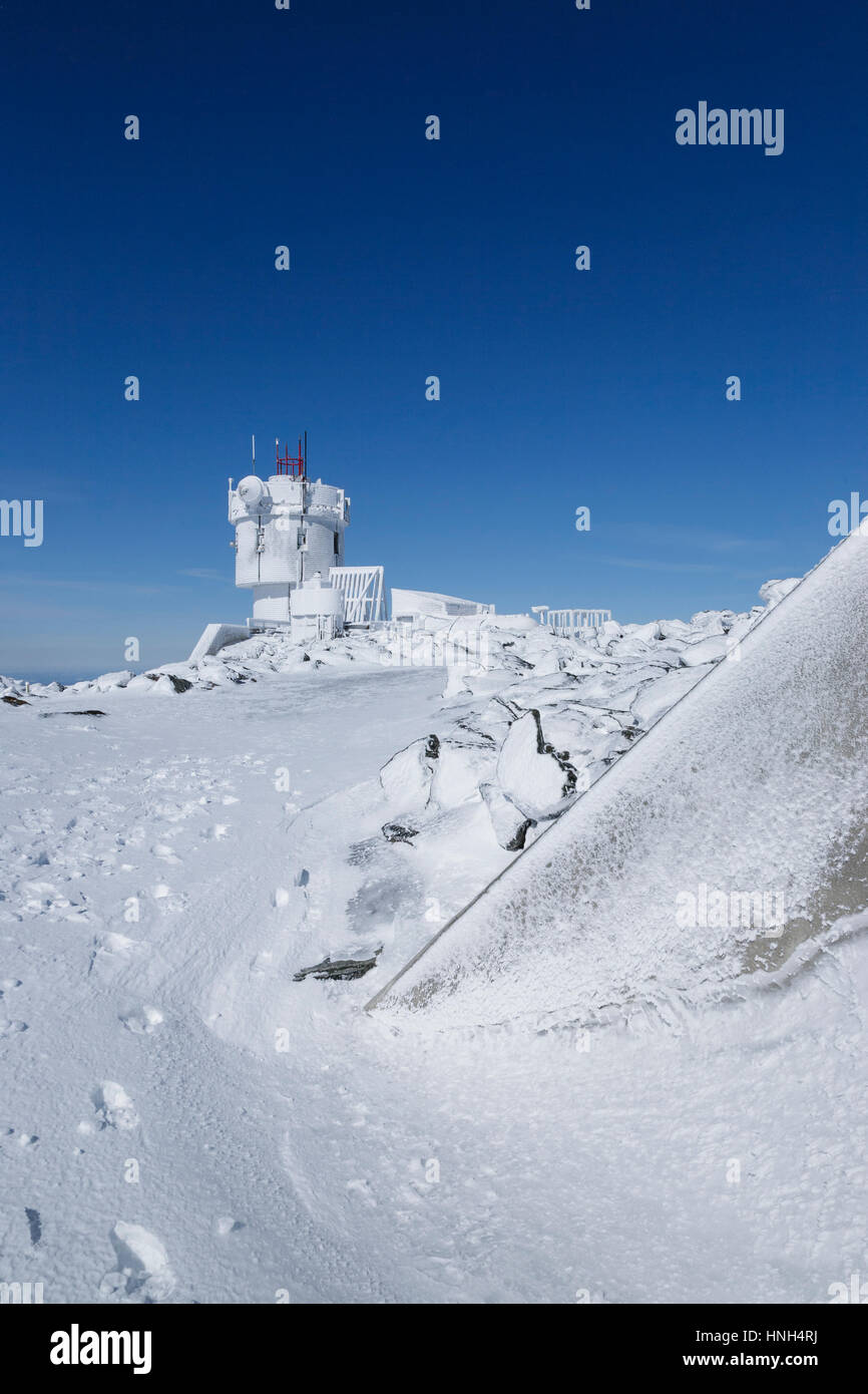 The summit of Mount Washington in the White Mountains, New Hampshire during the winter months