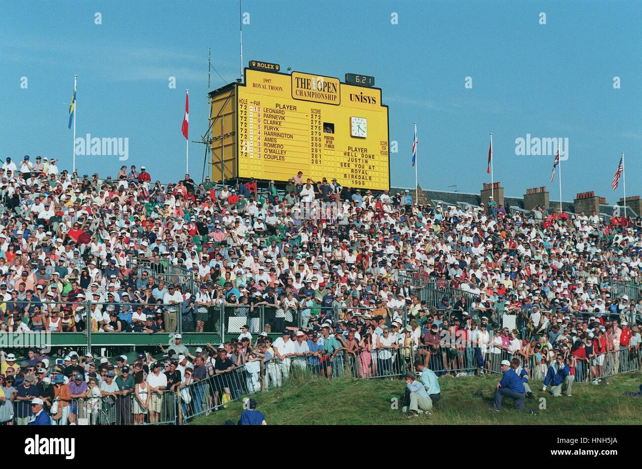 FINAL LEADERBOARD 18TH GREEN BRITISH OPEN ROYAL TROON 1997 23 July 1997