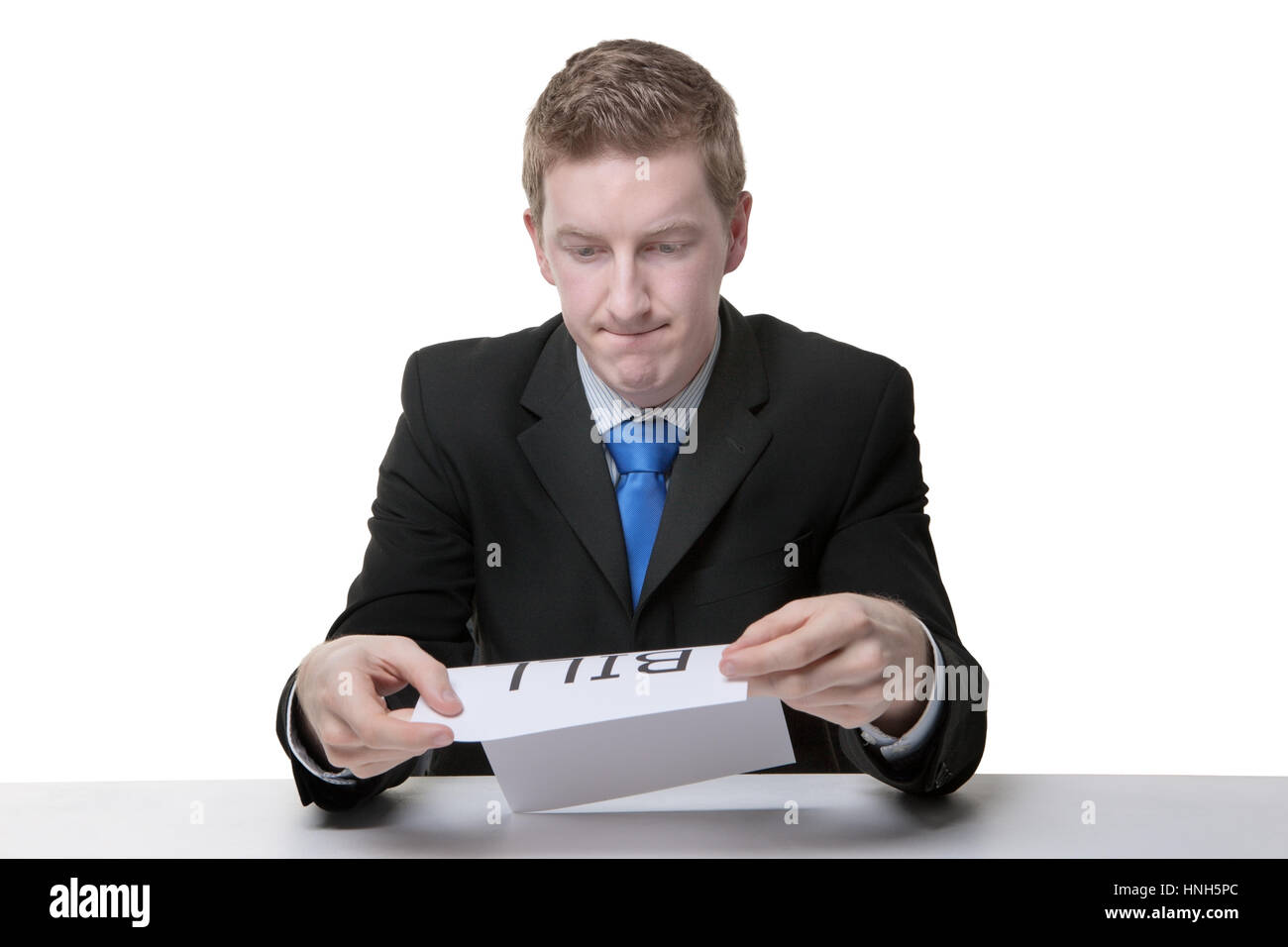 business man holding a paper sign with the word bill written on it ...