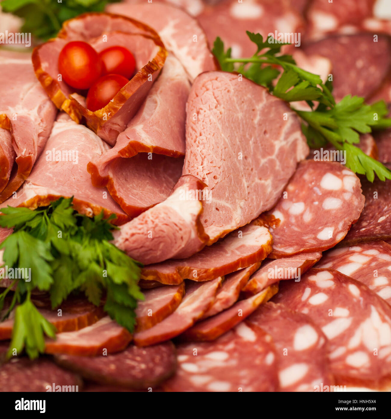 Assorted Deli Cold Meats on a plate Stock Photo