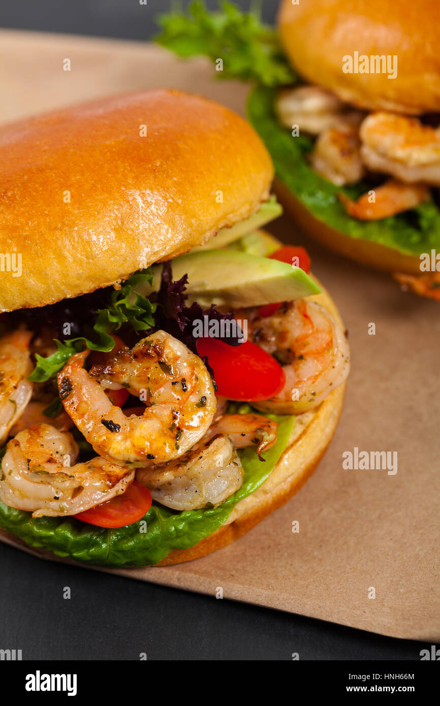Shrimp Burgers. Selective focus. Stock Photo