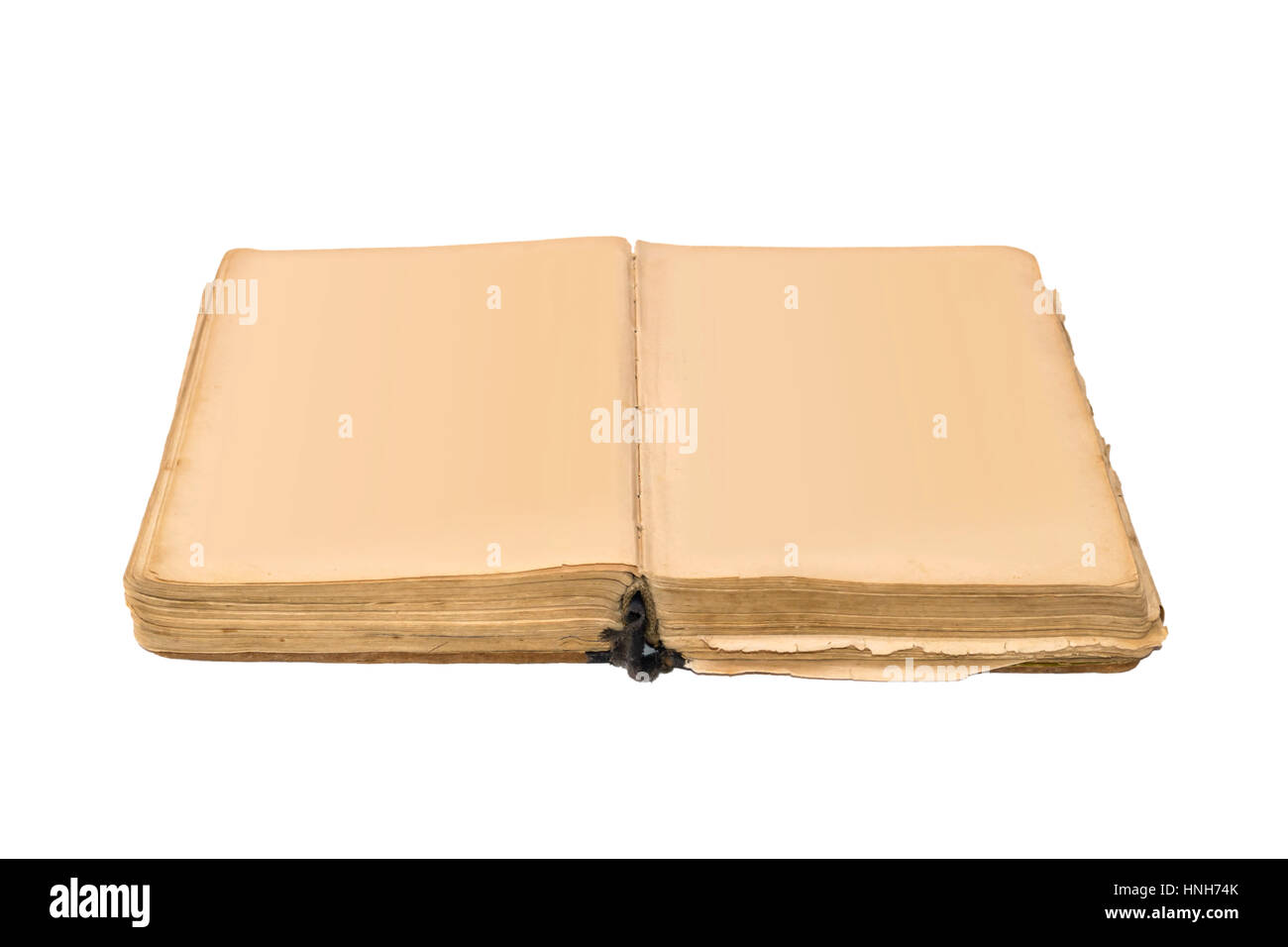 Open old book isolated vintage book with blank yellow stained pages. Stock Photo