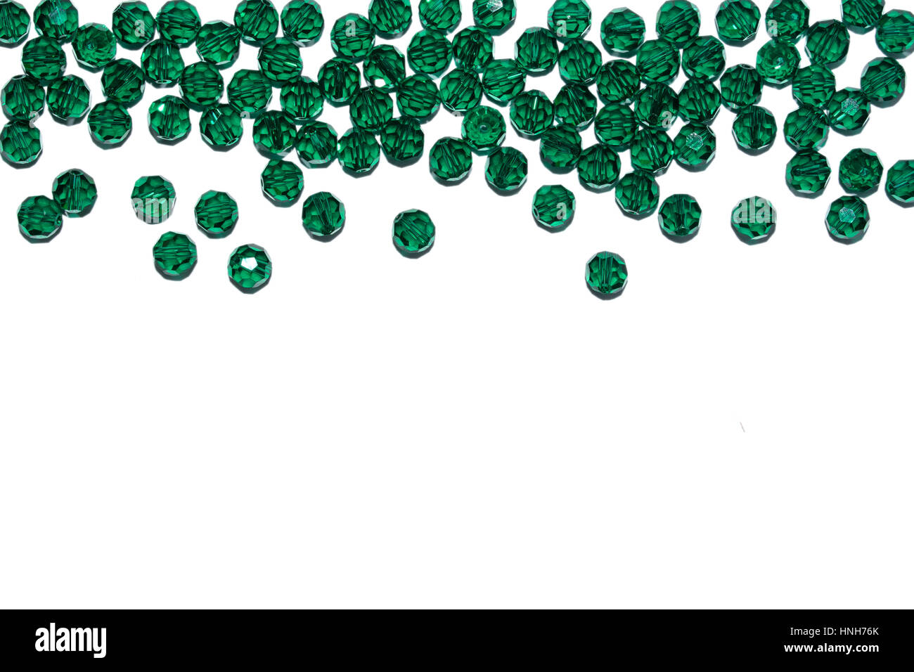 New Year's border. Christmas decor. Green glass beads Stock Photo