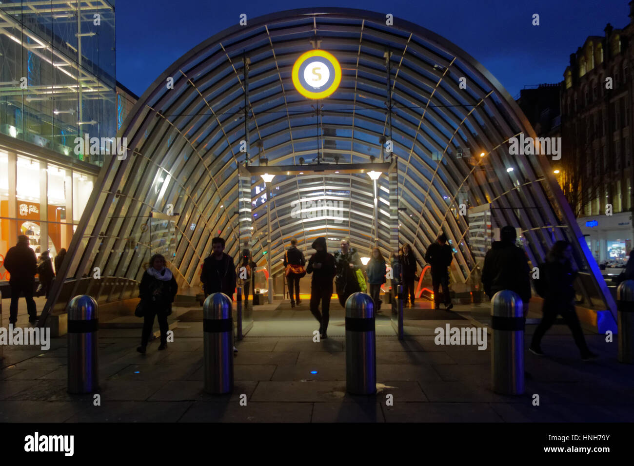 Glasgow underground or Subway entrance to st enoch station night Stock Photo