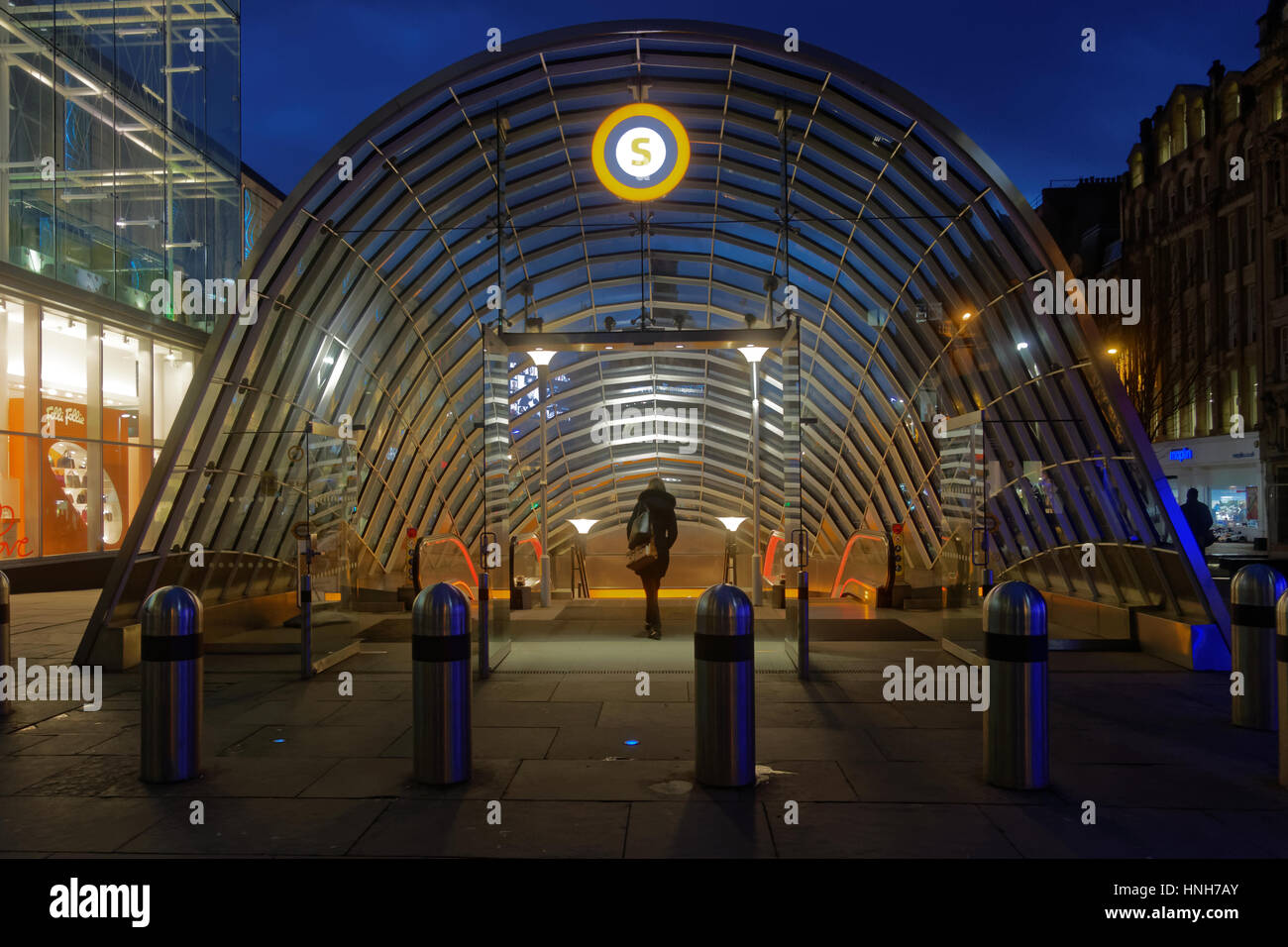 Glasgow underground or Subway entrance to st enoch station night Stock Photo