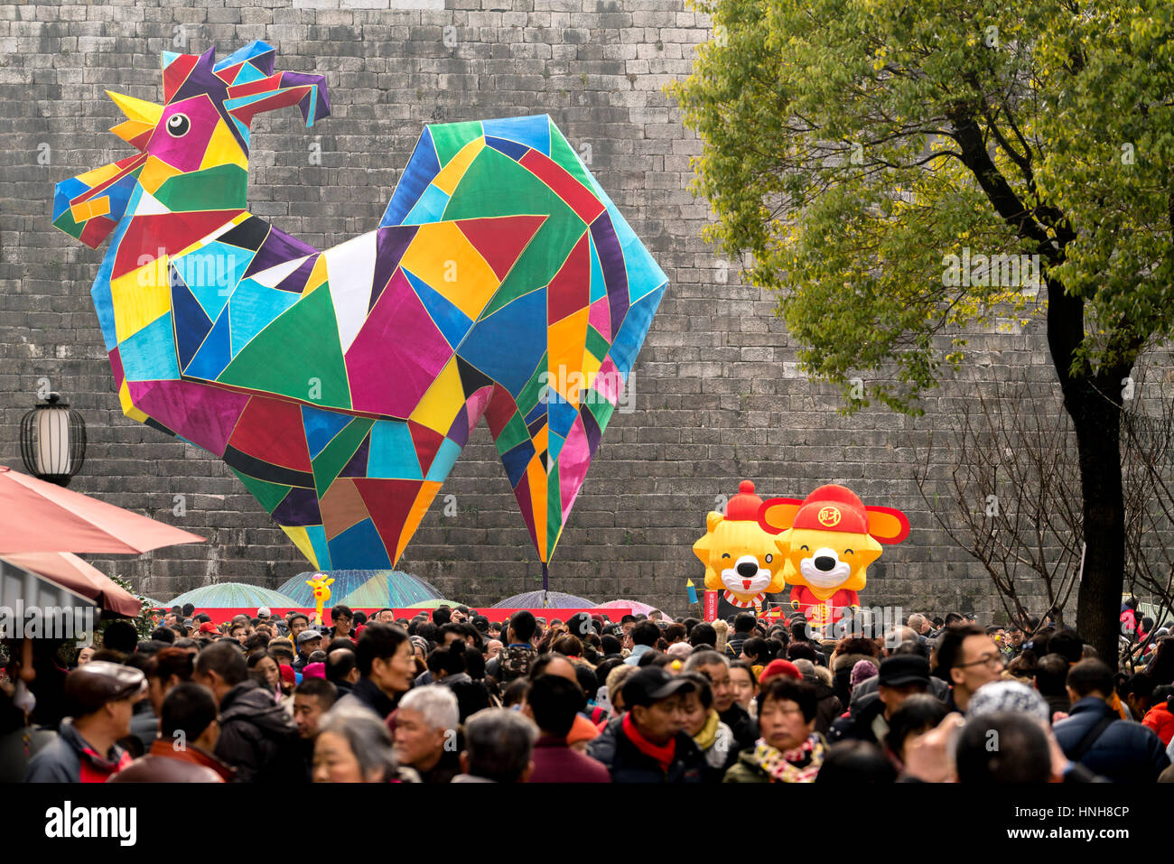 People enjoying the colorful lanterns on Nanjing Qinhuai Lantern Festival Stock Photo