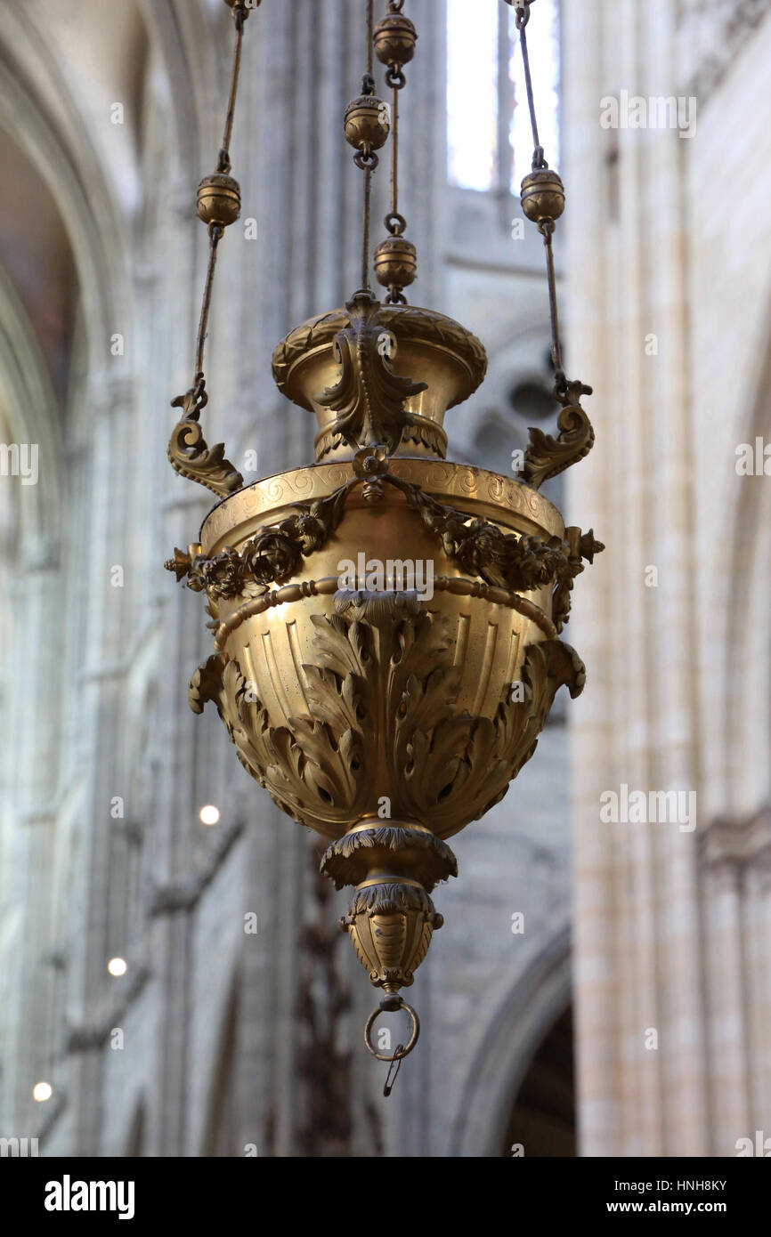 Lamp. Cathedral of Our Lady of Amiens. Stock Photo