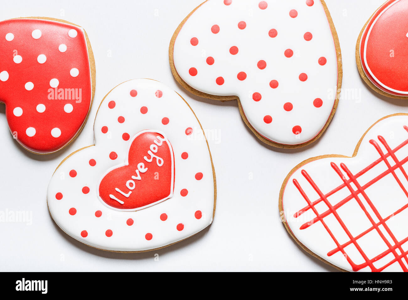 Beautiful hearts gingerbread cookie. Concept the Feast Day of Holiday Valentine's Day, Mother's day. Stock Photo