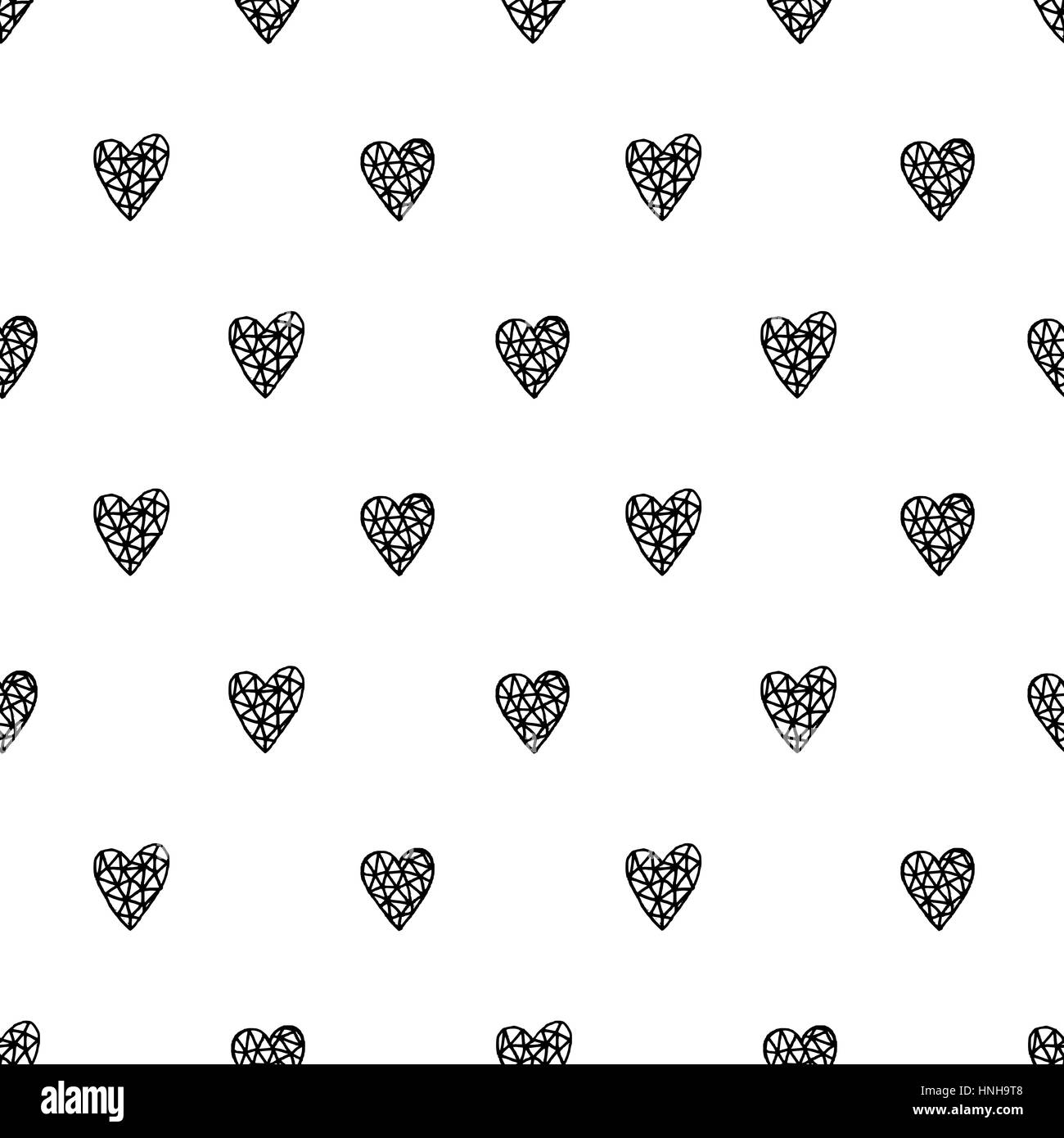 Hand drawn seamless repeating pattern with hearts in black and white ...