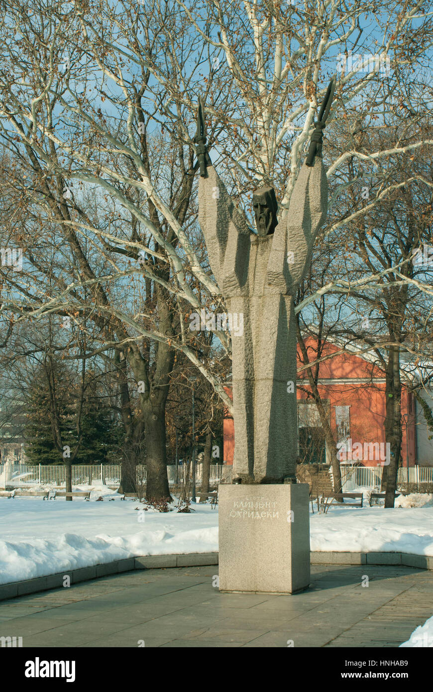 Monument on St. Kliment Ohridski, creator of the Cyrillic alphabet..Sofia, Bulgaria Stock Photo