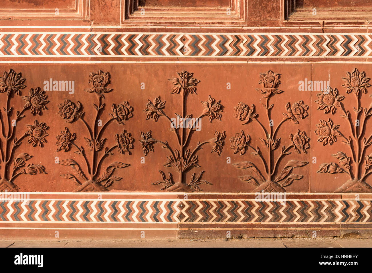 Ornate plant designs at the Jawab Building inside the Taj Mahal complex, Agra, India Stock Photo