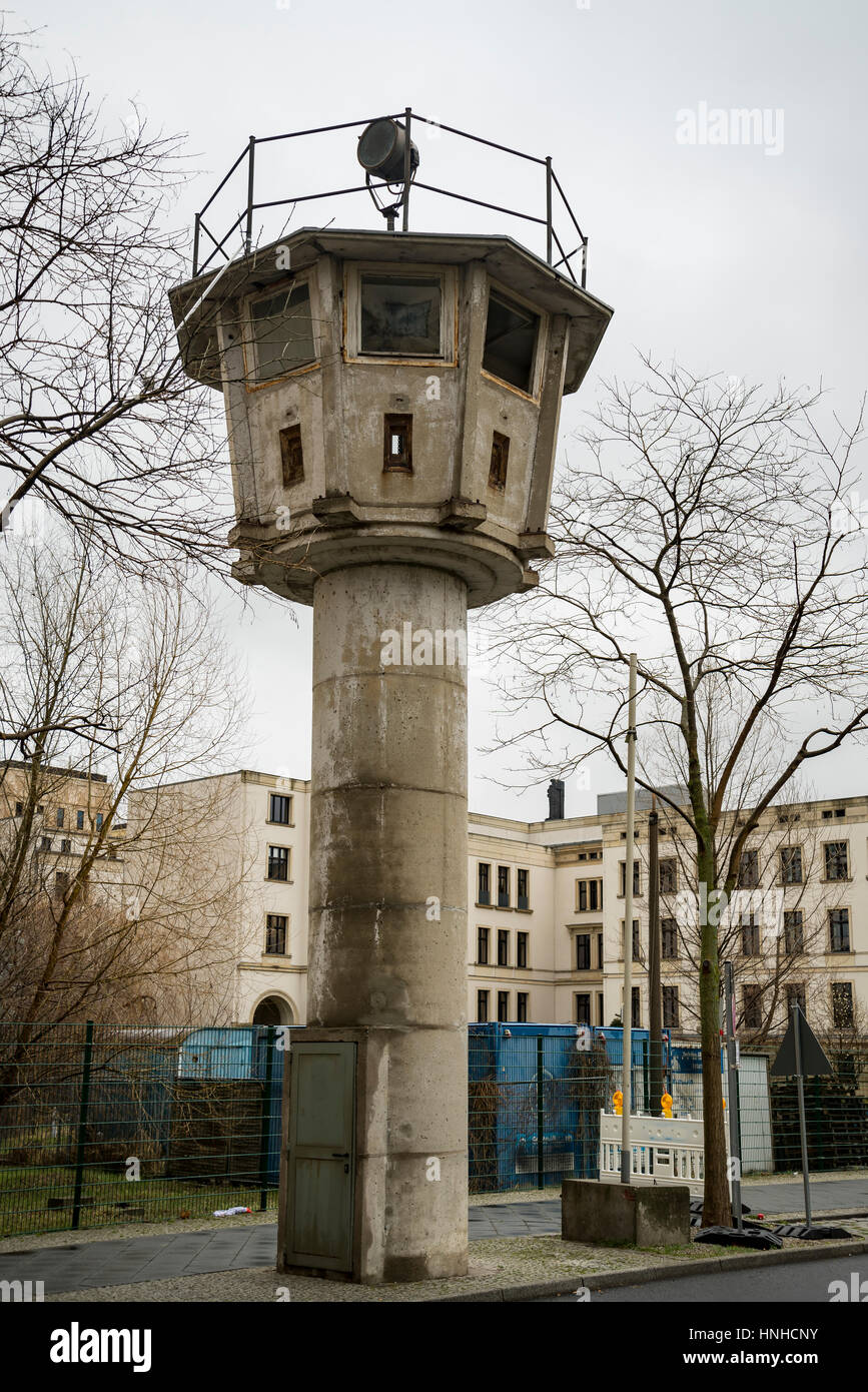 Berlin wall watch tower near Potsdamer Platz Stock Photo