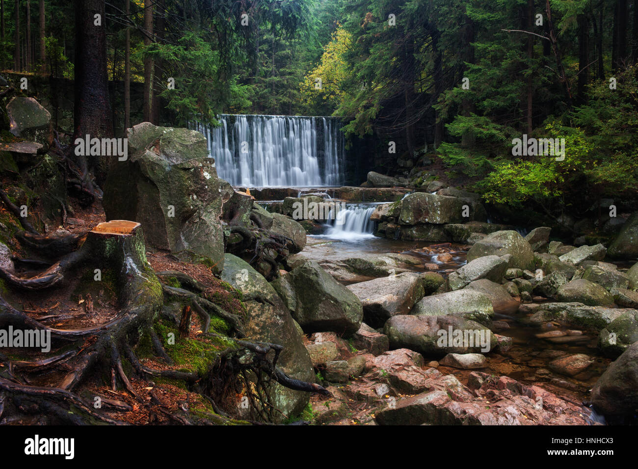 Wild Waterfall (Dziki Wodospad) in forest of Karkonosze Mountains in Karpacz, Poland, Europe Stock Photo