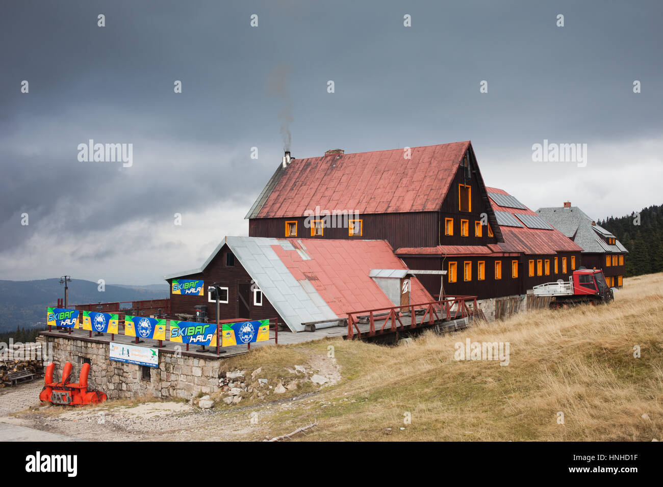 Shelter house on Szrenica Mountain - Hala Szrenicka, Karkonosze Mountains, Sudety, Poland, Europe Stock Photo