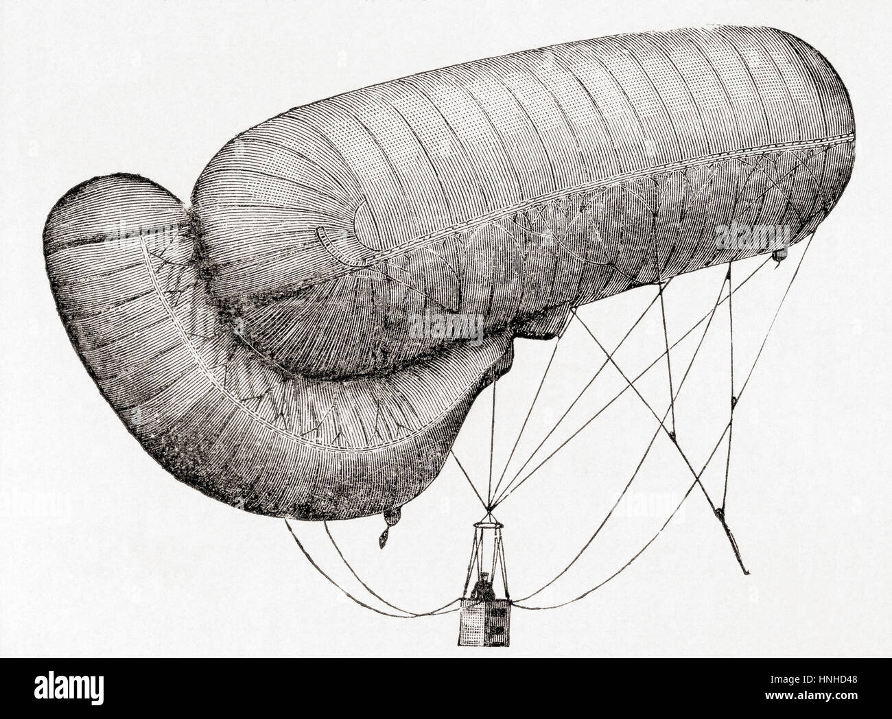 A German Parseval-Siegsfeld type military observation balloon used during WWI.   From Meyers Lexicon, published 1927. Stock Photo