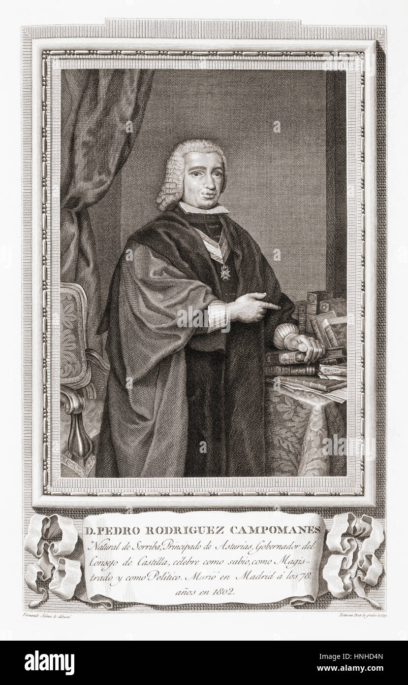 Pedro Rodríguez, Conde de Campomanes, 1723 – 1802.  Spanish statesman, economist, and writer.  After an etching in Retratos de Los Españoles Ilustres, published Madrid, 1791 Stock Photo
