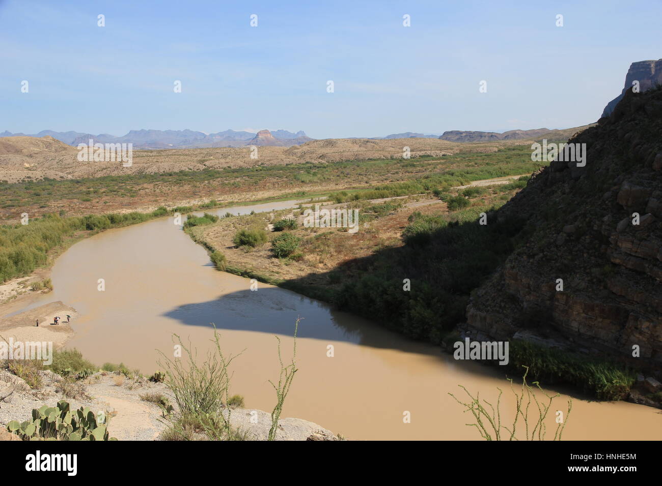 The Rio Grande, which marks the Mexican Border with the US, makes its way out of Santa Elena Canyon, Big Bend National Park Stock Photo