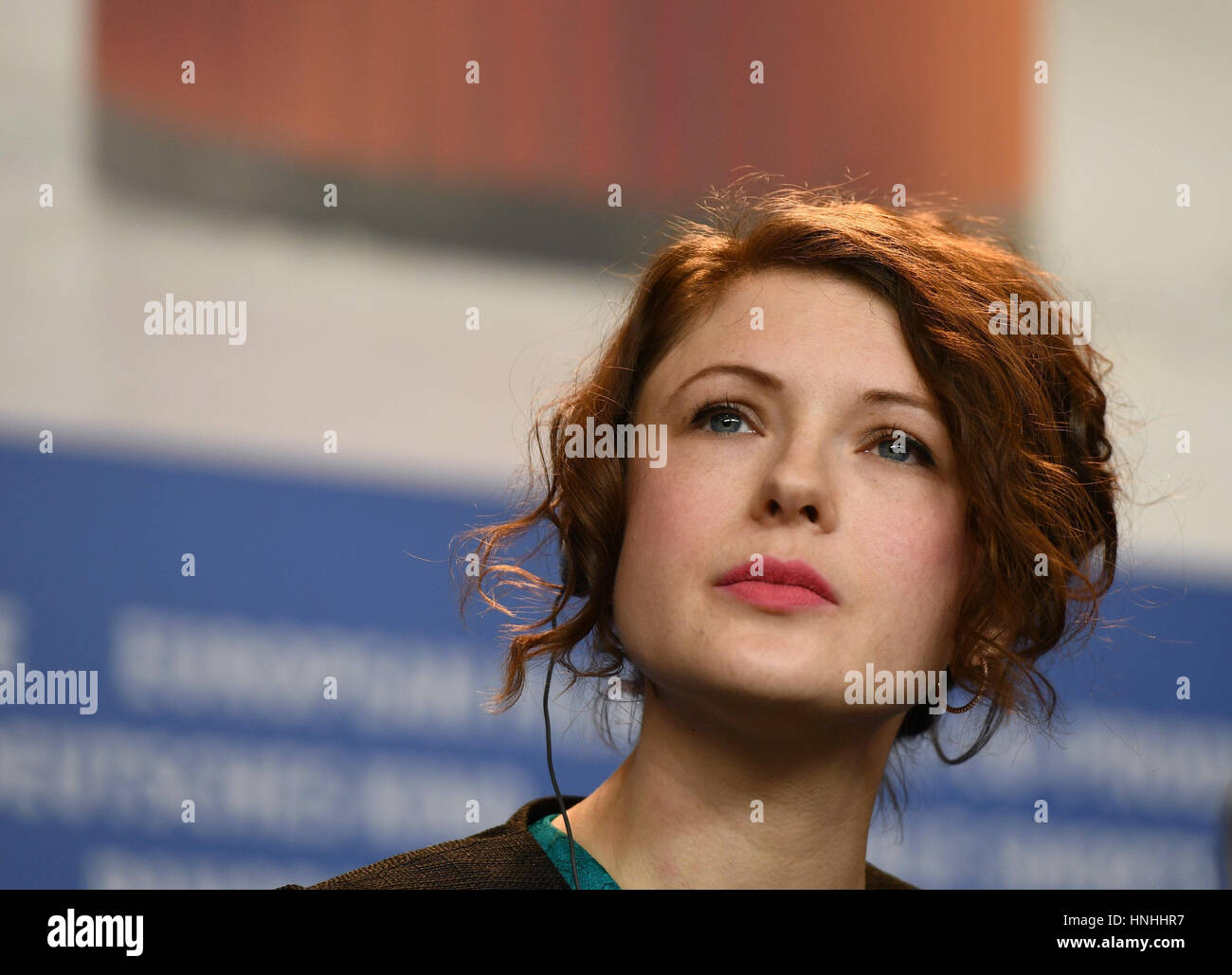 Berlin, Germany. 12th Feb, 2017. The actress Hannah Steele speaks at the photo call of the film 'The Young Karl Marx' at the 67th International film festival in Berlin, Germany, 12 February 2017. The film will be aired in the section 'Berlinale Special'. Photo: Monika Skolimowska/dpa/Alamy Live News Stock Photo