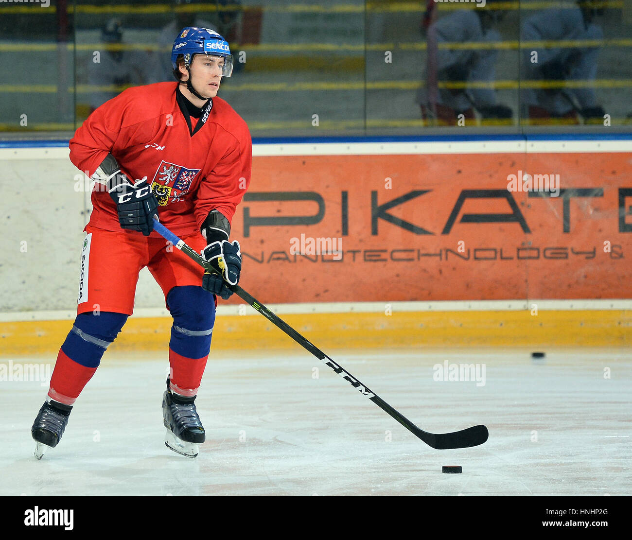 Prague, Czech Republic. 08th Feb, 2017. The Czech national ice-hockey team's player Lukas Klok in action during the training session prior to the February Sweden Games in Gothenburg in Prague, Czech Republic, February 8, 2017. Sweden Games, the third part of the European Hockey Tour (EHT) series, will take place on February 9-12. Credit: Katerina Sulova/CTK Photo/Alamy Live News Stock Photo