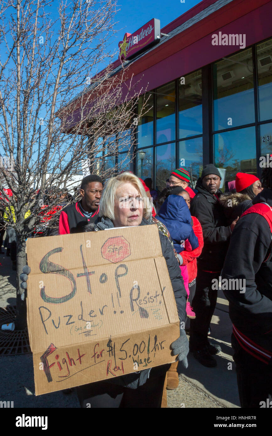 Hazel Park, Michigan, USA. 13th Feb, 2017. Fast food workers and their