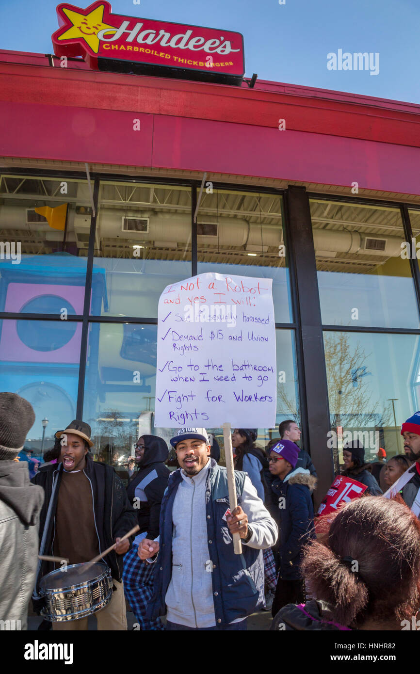 Hazel Park, Michigan, USA. 13th Feb, 2017. Fast food workers and their