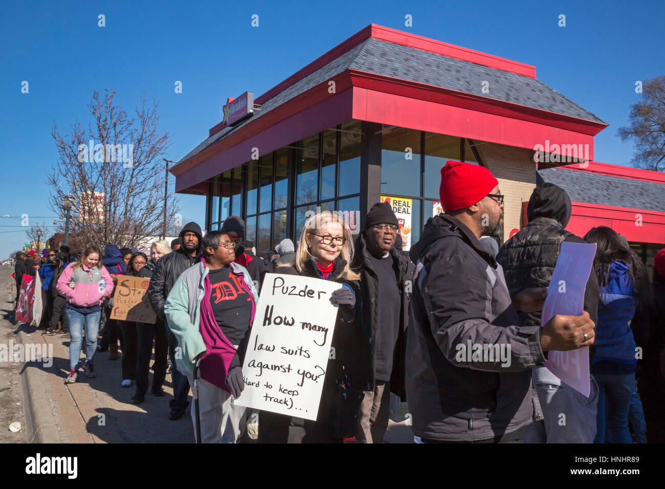 Hazel Park, Michigan, USA. 13th Feb, 2017. Fast food workers and their