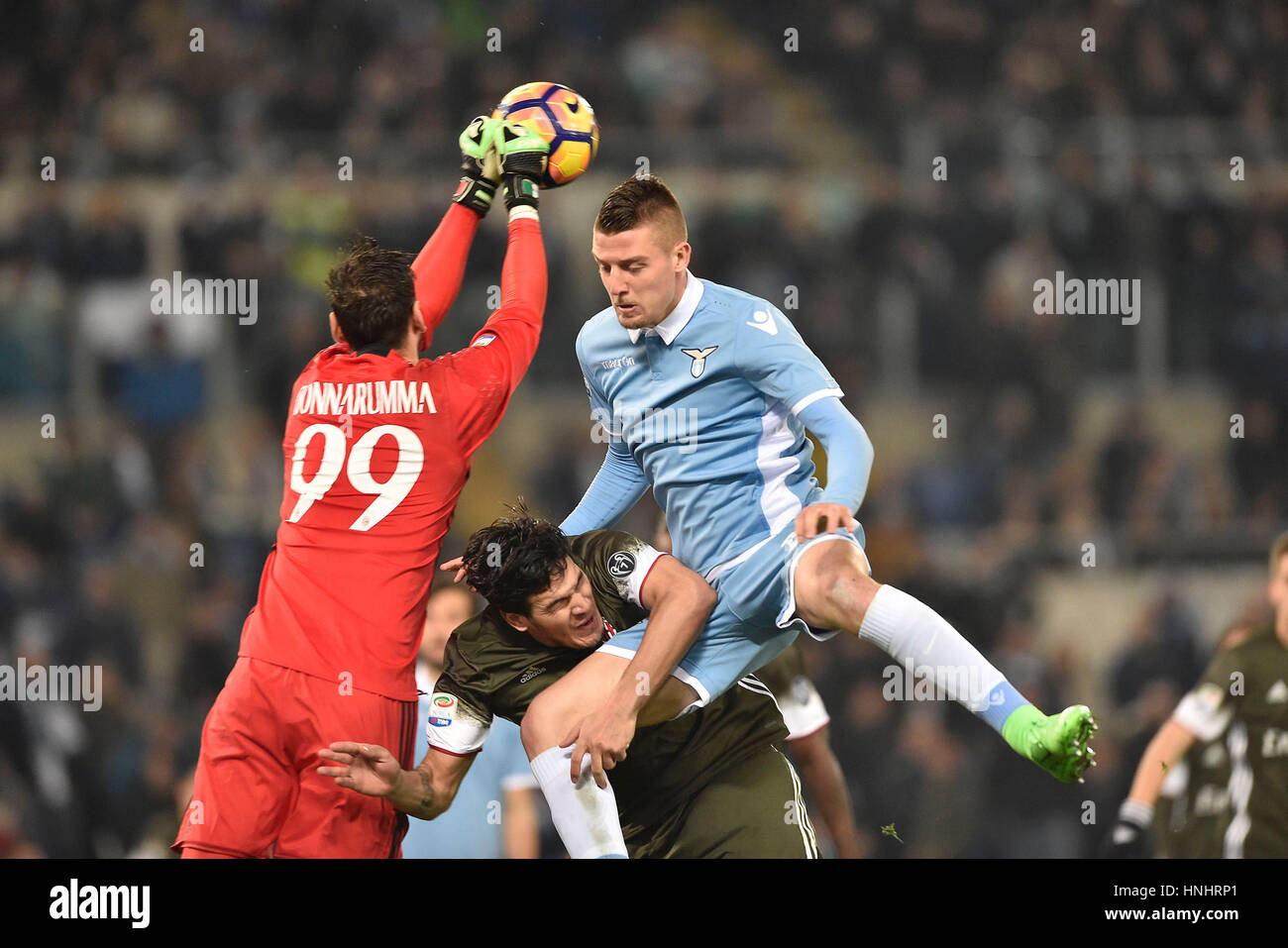 Rome, Italy. 13th Feb, 2017. :Gianluigi Donnarumma of Milan (99) in action during the serie A match between SS Lazio Vs AC Milan on February 13, 2017 in Stadio Olimpico in Rome, Italy.  Credit: marco iorio/Alamy Live News Stock Photo