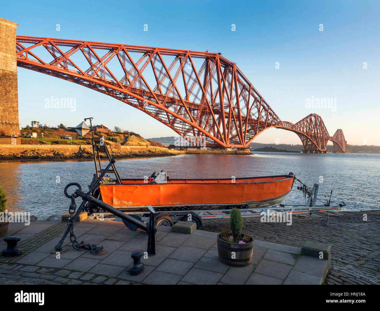 Forth Bridge from South Bay at North Queensferry Fife Scotland Stock