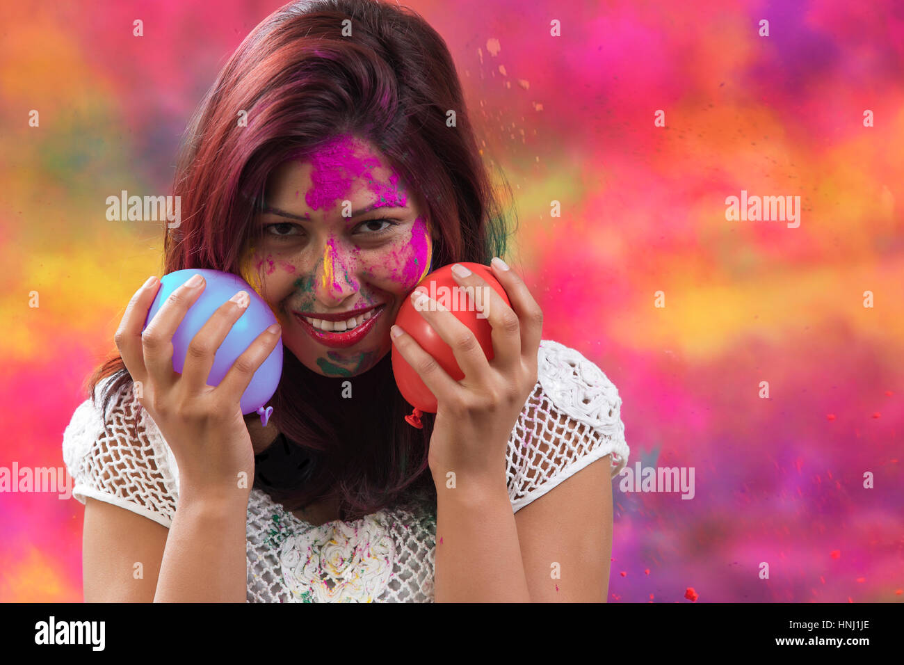 Indian Happy Young Girl With Holi Balloons at Holi Festival Stock ...