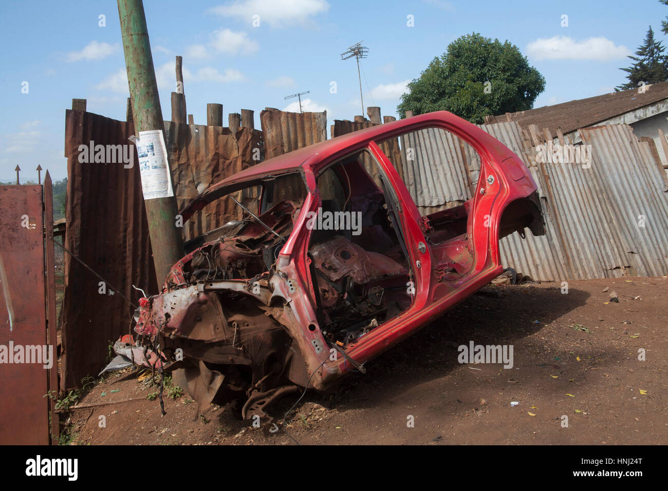 Car wreck in Kibera, Nairobi, Kenya, East Africa Stock Photo
