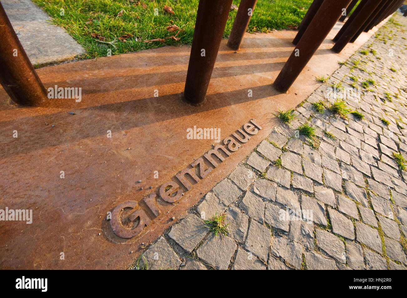Performing detailed view of the former borders of the Berlin wall. Stock Photo