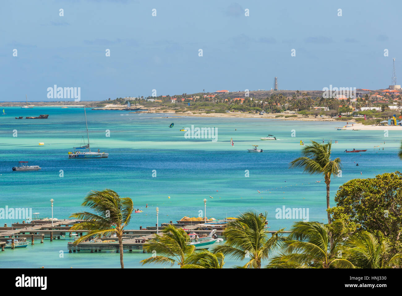 Palm Beach at Aruba. View from Hotel Stock Photo