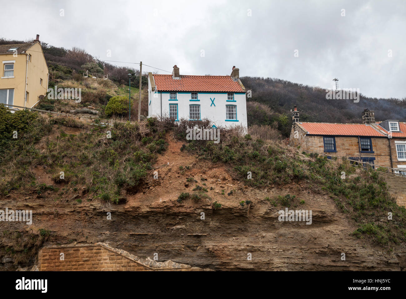 The houses on the steep hill leading into Staithes, North Yorkshire
