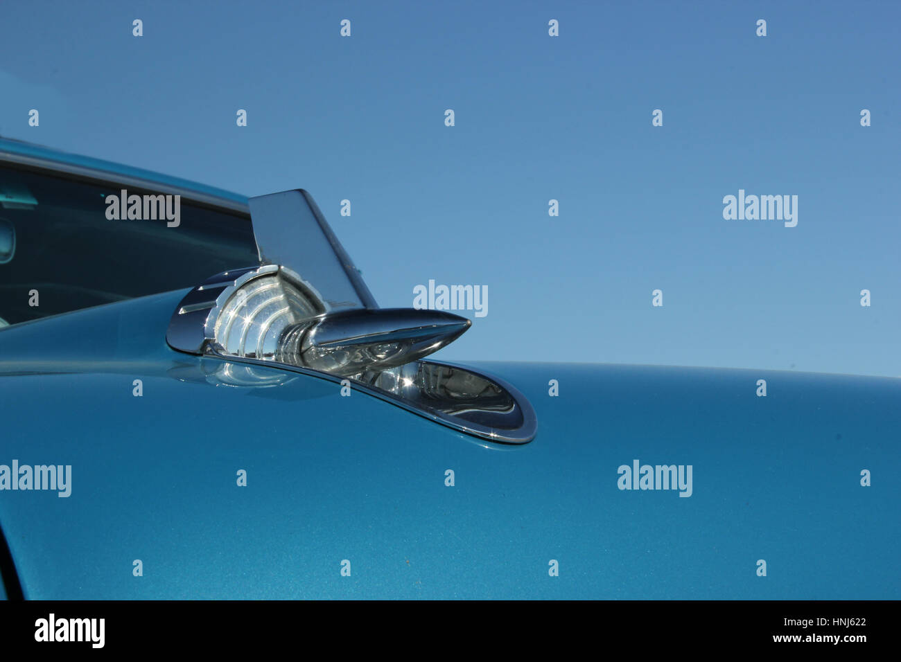 Custom silver colored vintage car, hood ornament Stock Photo Alamy