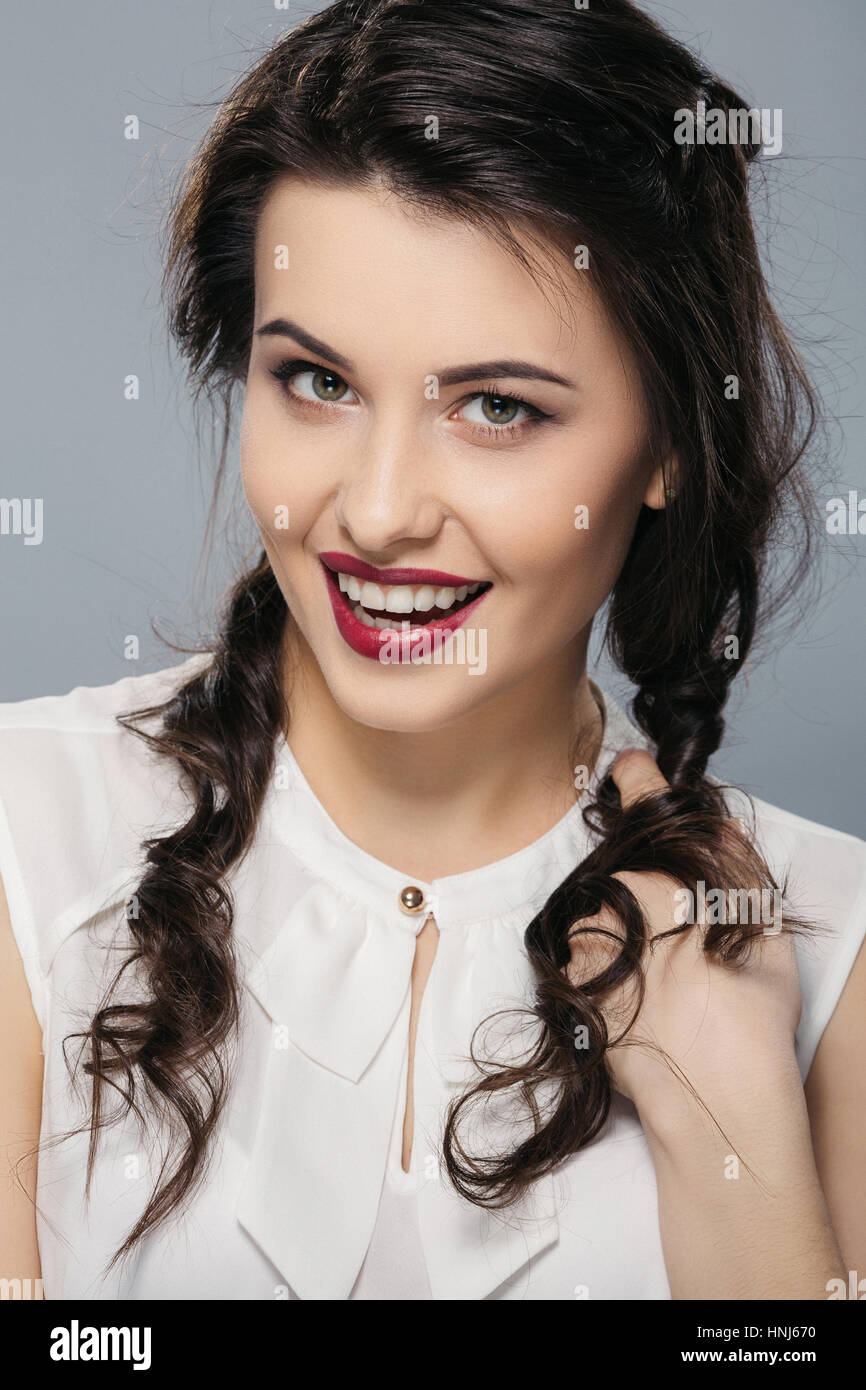  A portrait of beautiful brunette woman Stock Photo - Alamy