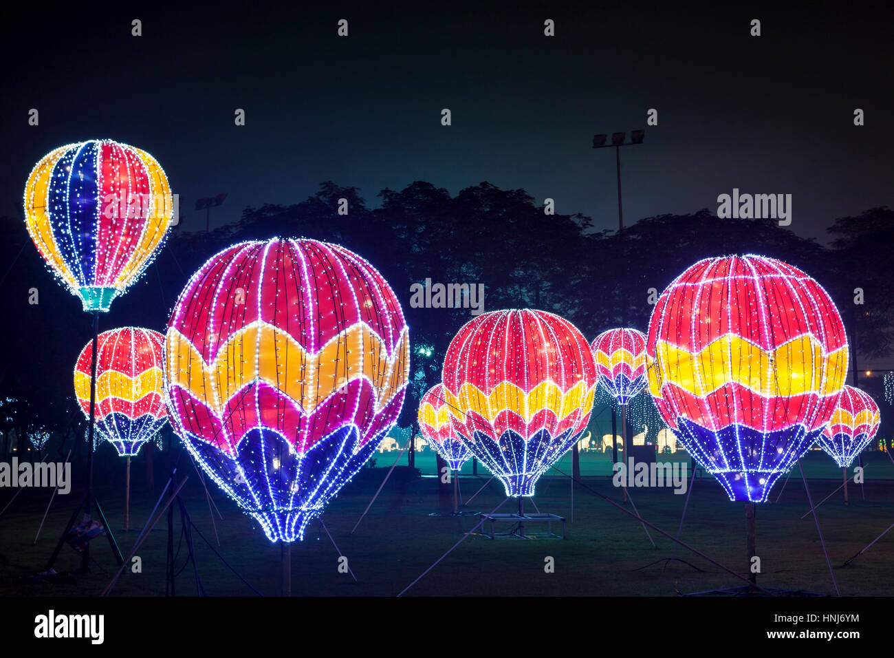 DUBAI, UAE DEC 6, 2016 Glowing hotair balloons at the Dubai Garden