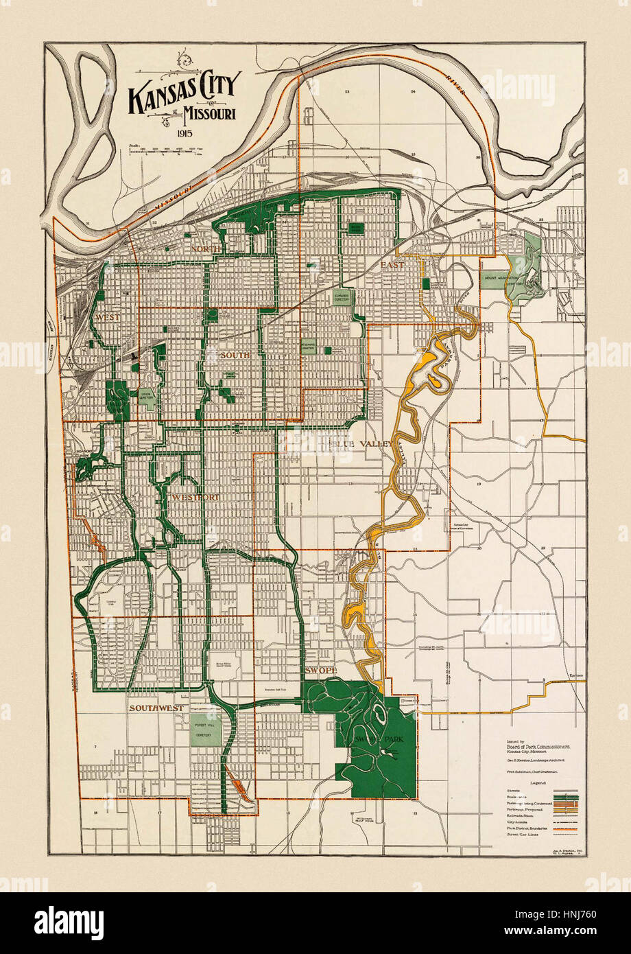 Map Of Kansas City 1915 Stock Photo