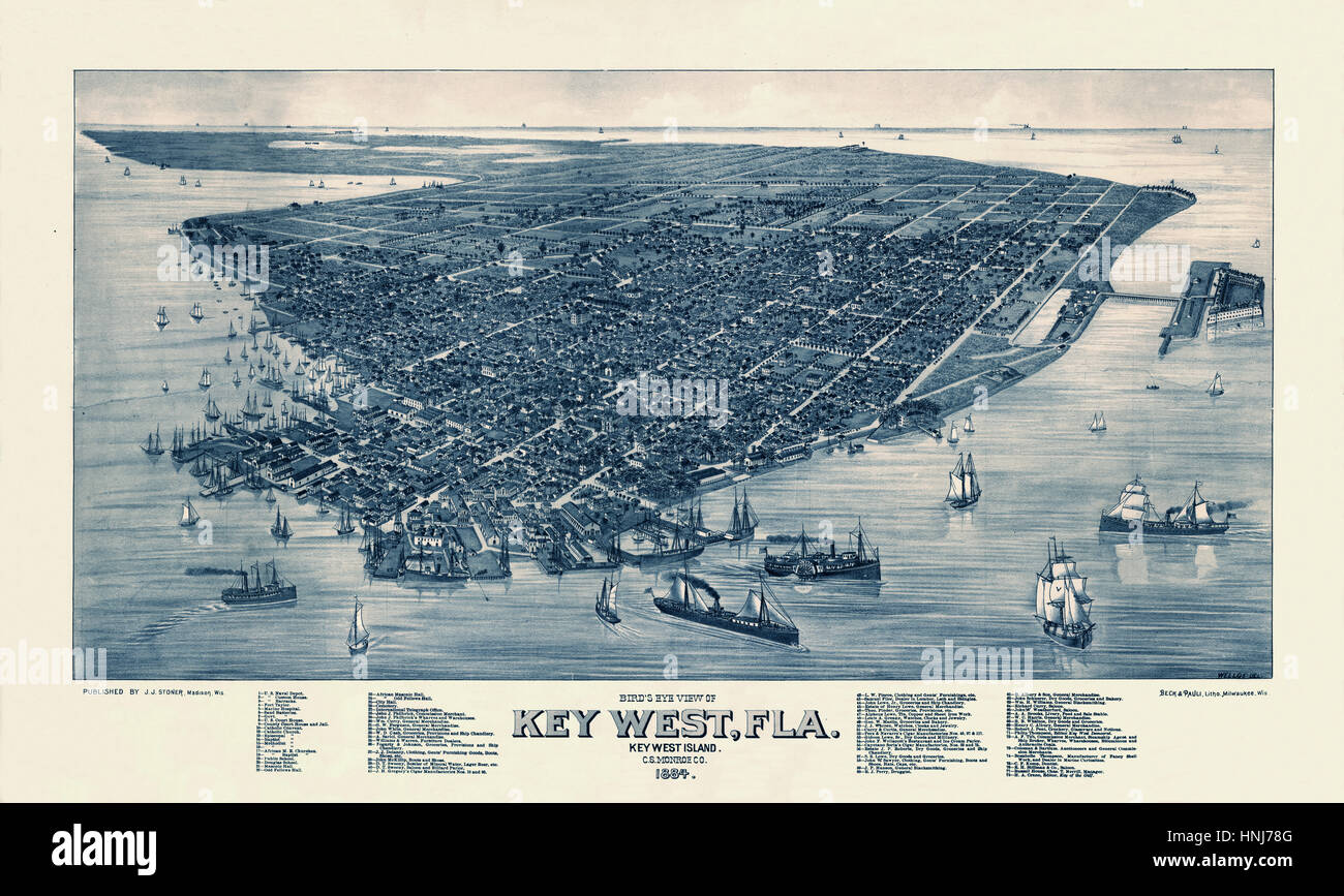 Map Of Key West 1884 Stock Photo Alamy