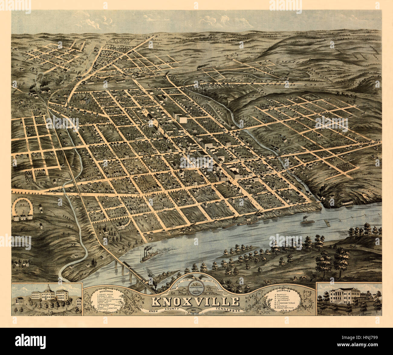 Map Of Knoxville 1871 Stock Photo